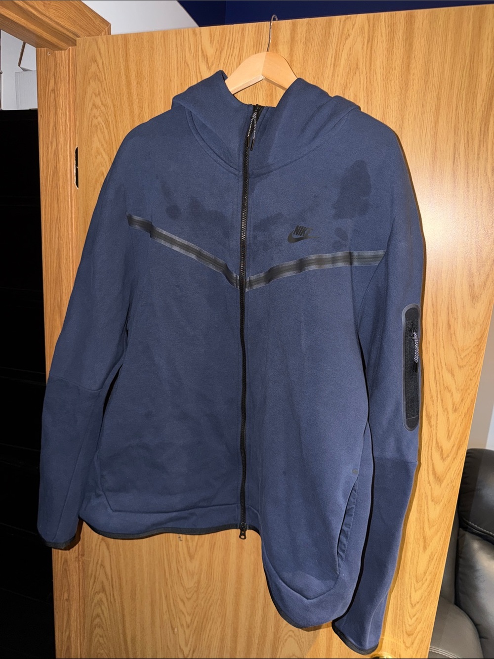 Nike Navy Fleece Full-Zip Hooded Jacket with Chest Stripe